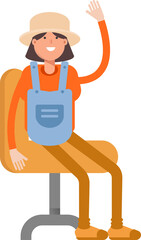 Woman Farmer Character Sitting on Chair
