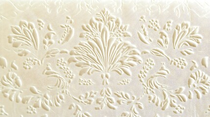 Embossed Cream Fabric With Floral Damask Pattern