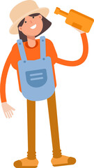 Woman Farmer Character Drinking Beer
