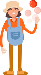 Woman Farmer Character Playing Ball
