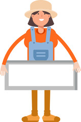 Woman Farmer Character and Blank Signage
