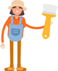 Woman Farmer Character Holding Painting Brush Illustration

