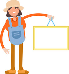 Woman Farmer Character Holding Blank Signage
