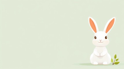 Obraz premium Minimalistic composition of a white rabbit sitting calmly on a pastel green background, enhanced by soft lighting and delicate shadows for a serene visual appeal