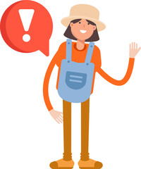 Woman Farmer Character and Error Sign

