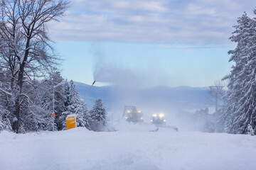 Ski resort Bansko, Bulgaria, ratracks, lift cabins