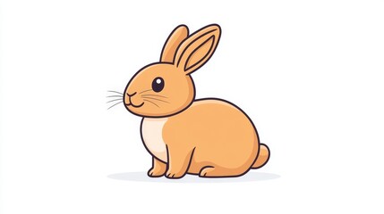 Fototapeta premium Adorable cartoon style rabbit with soft brown fur, sitting upright on a plain white background, perfect for children’s illustrations and playful designs