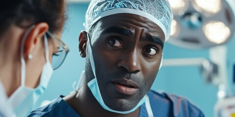 Surgeons discussing a medical case during a surgery in the operating room