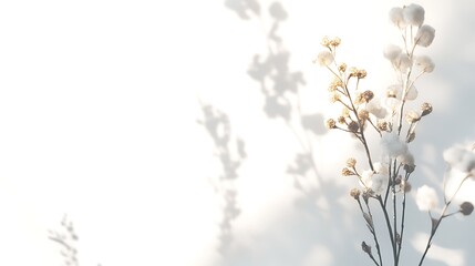 Delicate Dried Flowers Cast Shadows On White Background