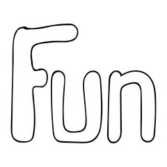 Hand drawn lettering Fun. Decorative vector lettering in doodle style for party, birthday celebrating design, stickers, posters, print. Handwritten phrase in black color. Isolated on white back.