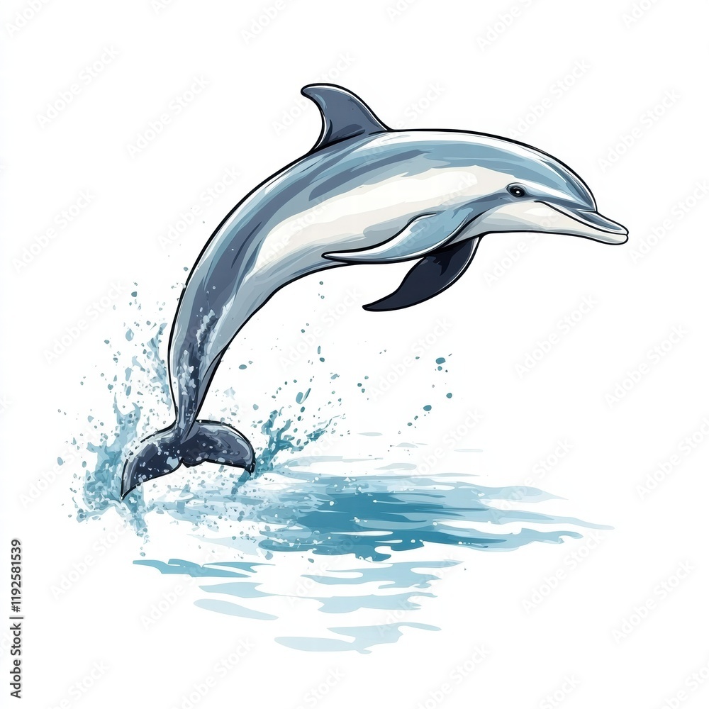 Aufkleber dolphin leaps gracefully above the water creating splashes during bright sunny day. generative ai
