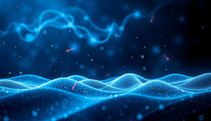 science background with particles and waves plasma, quantum technology, Dynamic motion, with white tones