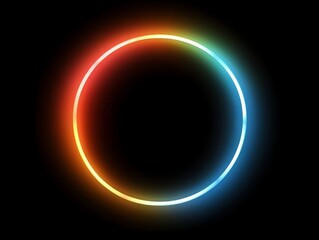Abstract Colorful Light Ring with Glowing Neon Lights on Black Background