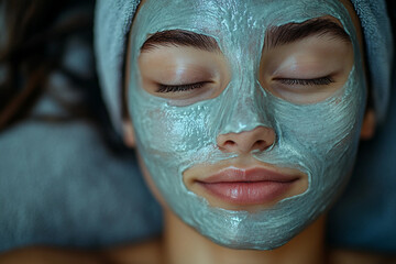 Fototapeta premium Attractive young woman applying face moisturizer cream after shower, AI Generative