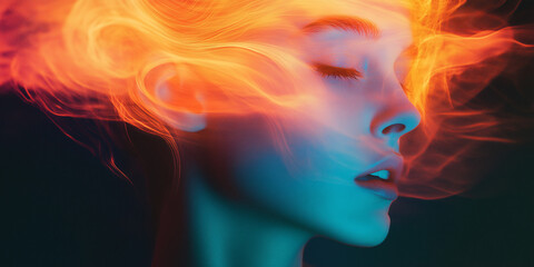 Abstract Digital Art of a Face with Vibrant Light Streaks