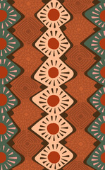 boho chic hand drawn diamond shape stripes seamless pattern in brown beige colors, vector illustration repeat design