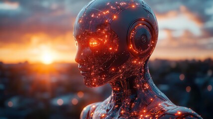 Sunset AI: A Futuristic Portrait of a Transcendent Android