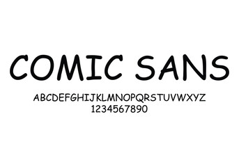 Comic Sans font for logo and headline. Isolated vector typeset