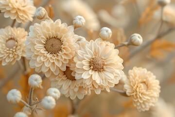 Beige Chrysanthemum flowers close-up