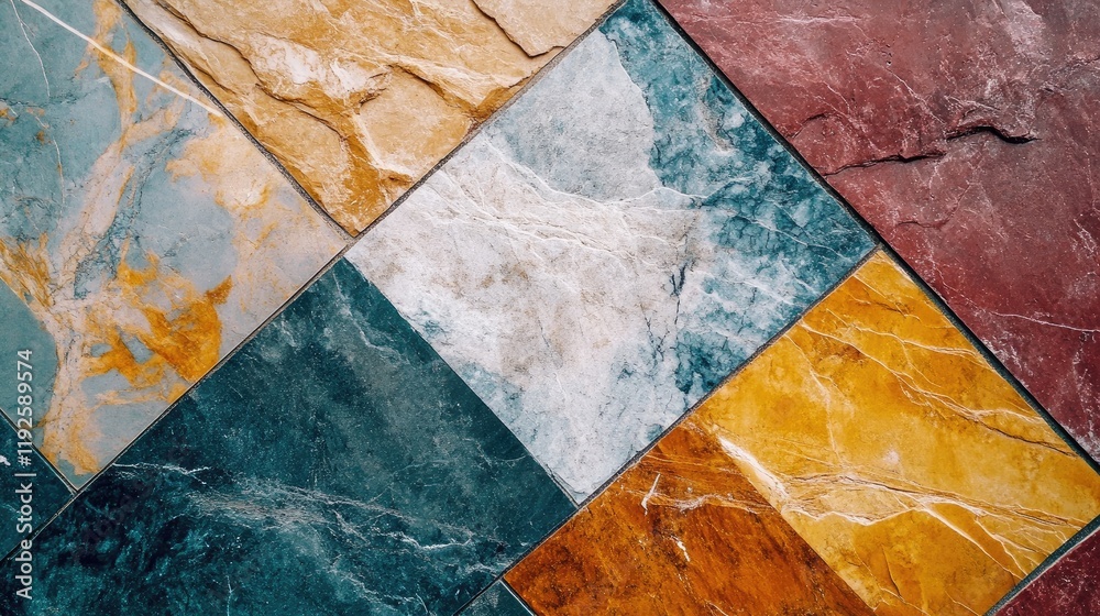 Poster Colorful stone tile background composition with natural textures and patterns ideal for design projects or promotional content