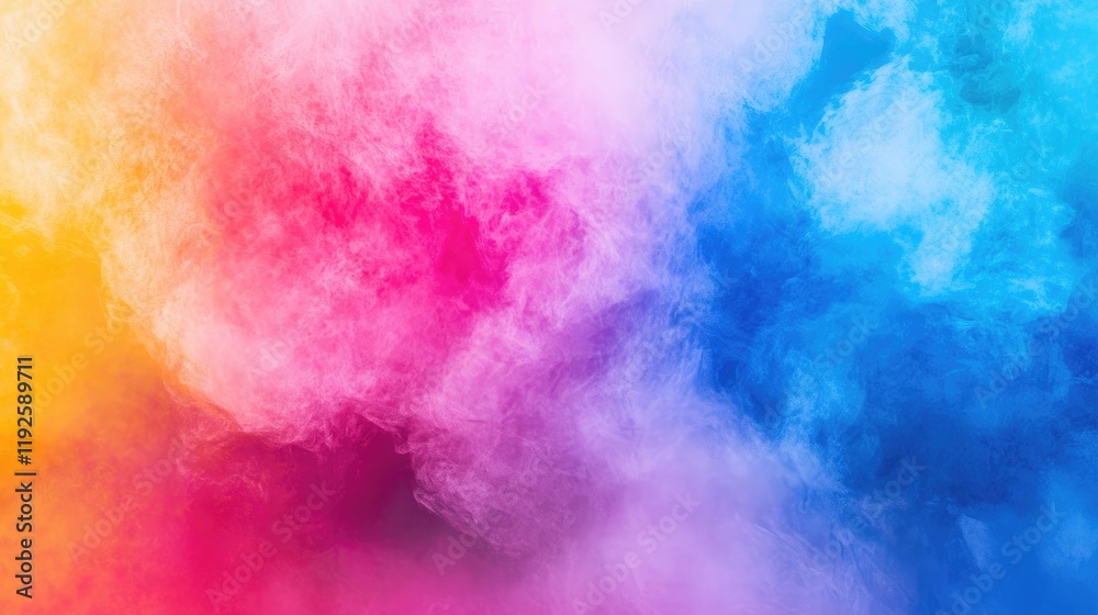 Poster Vibrant rainbow smoke texture background in bold hues with soft gradients for design and creative projects with empty space for text