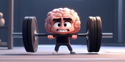 Brain Character Lifting Weights in a Gym for Fitness Motivation Concept