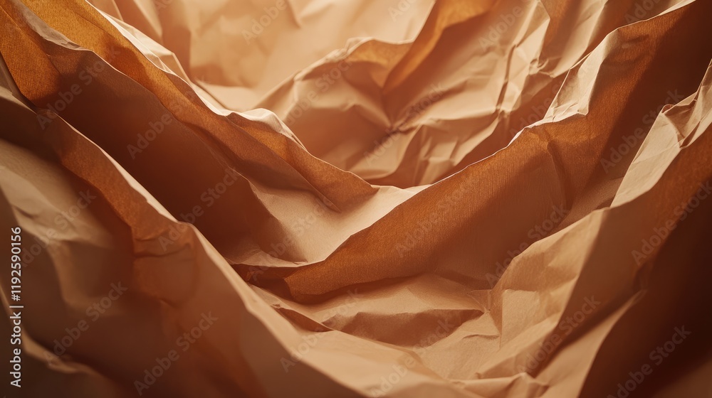 Poster Textured crumpled brown kraft paper background with soft lighting for creative design or packaging concepts