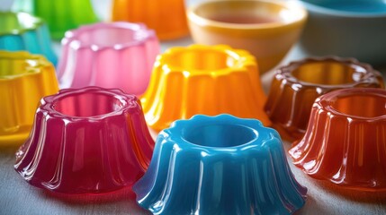 Colorful Retro Jelly Moulds Arrangement for Vibrant Food Photography Display