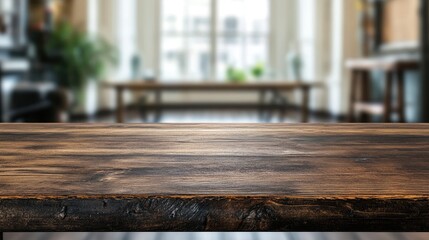 Wooden Table in Blurred Office Meeting Room Background Ideal for Product Display High Quality Stock Image