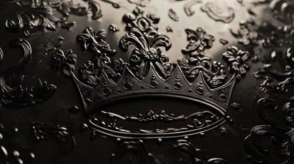 Intricate crown laser cut metal art design displayed on textured dark fabric background