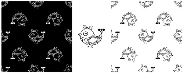 Folk ornament. Monochrome Seamless Patterns