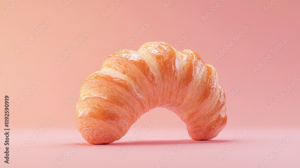 Poster flaky golden croissant on a soft pink background showcasing its texture and shape for culinary or ba
