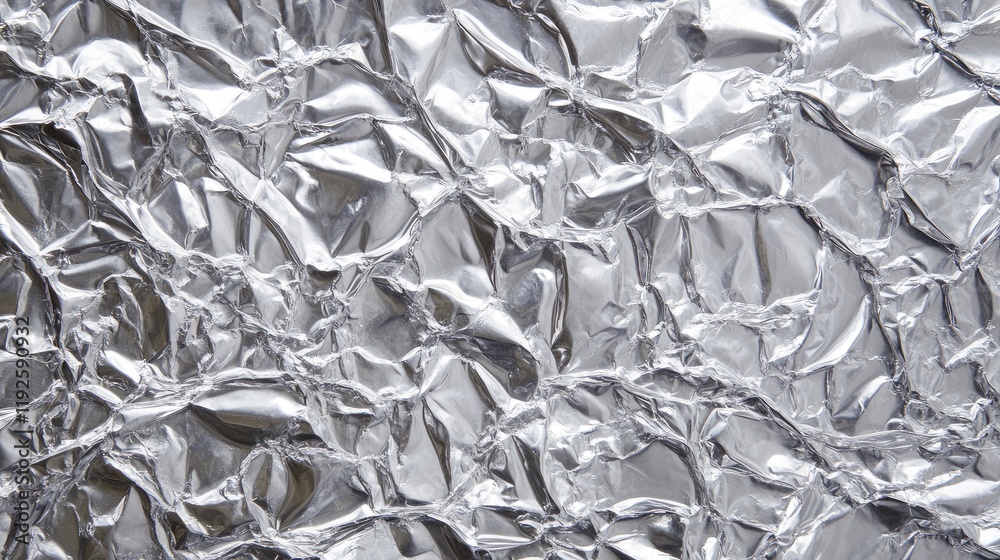 Poster crumpled aluminum foil texture background for design and creative projects in shiny metallic silver 