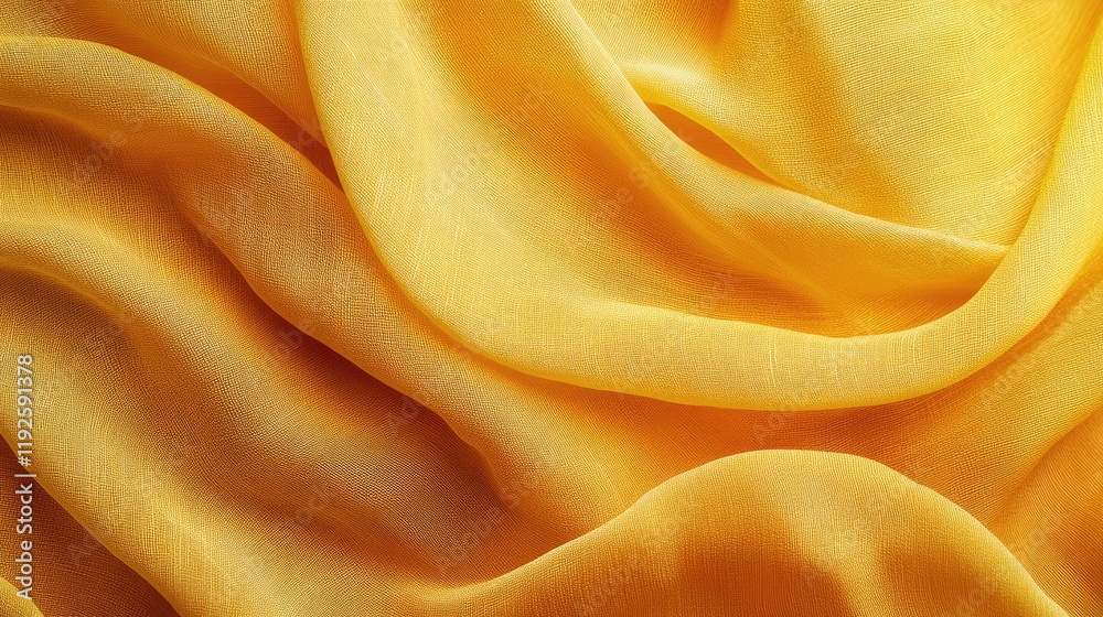 Poster Soft yellow textile fabric with wavy folds and a smooth mesh texture creating an elegant background for design and fashion purposes.