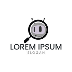creative and modern logo design featuring a stylized robot face contained within a magnifying glass. The graphic cleverly combines the imagery of a friendly robot with the concept of searching