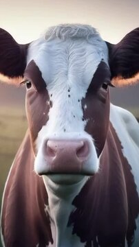  A domestic cow is grazing in a meadow