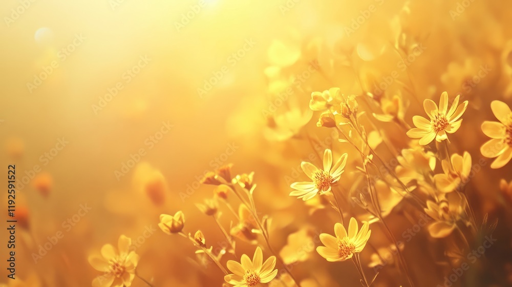 Poster bright close-up of vibrant yellow flowers illuminated by soft sunlight creating a warm and inviting 