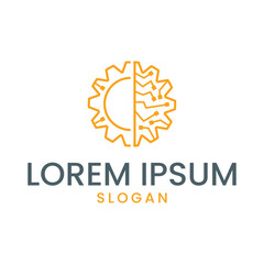 modern logo design that effectively combines the imagery of a gear and a circuit board. The central graphic is a circle divided vertically, with the left half depicting a stylized gear and the right