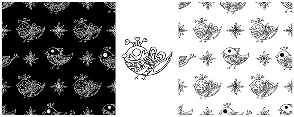 Folk ornament. Monochrome Seamless Patterns