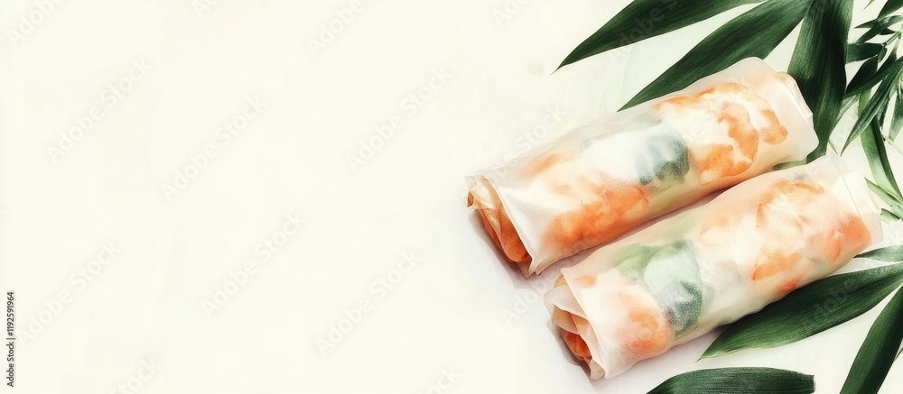Poster Fresh Spring Rolls on Neutral Background with Space for Custom Text or Branding