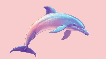 Fototapeta premium Colorful dolphin illustration swimming gracefully on a pastel background showcasing marine beauty and playful nature.