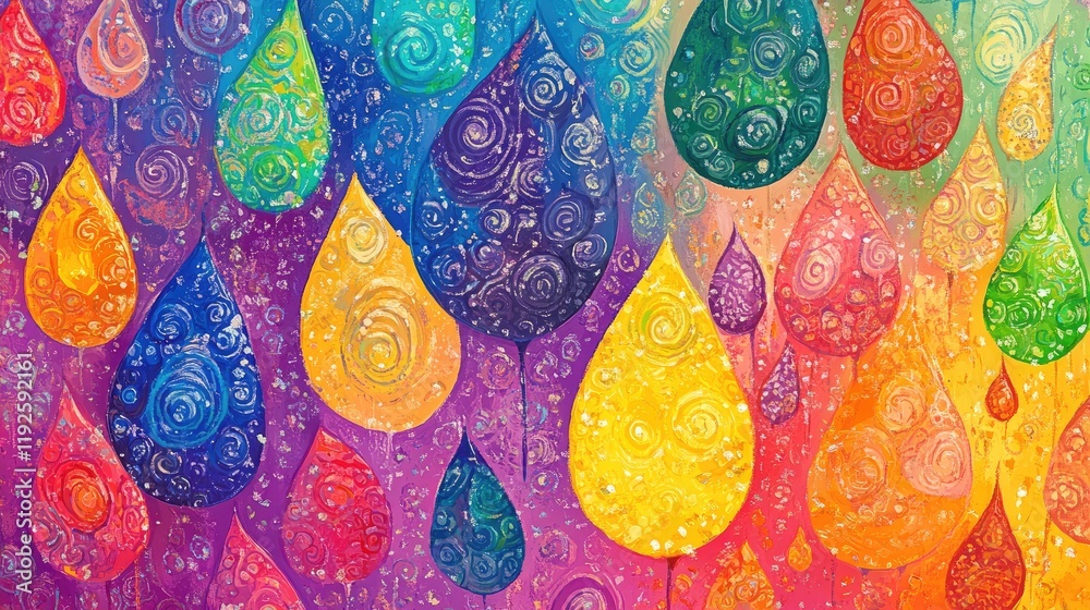 Aufkleber vibrant abstract artwork featuring colorful raindrops and swirling patterns in a blend of vivid hues