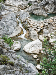 River in canyon of Rocky Mountains Turkey. Aerial nature background.