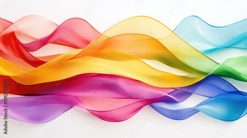 Poster colorful curved ribbons flowing in waves creating a vibrant abstract background