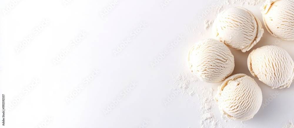 Aufkleber Scoop of vanilla ice cream displayed on white background with ample empty space for creative text or branding elements