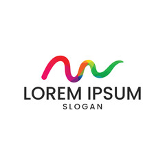 modern logo design featuring a colorful, wavy line. The graphic is a single, continuous line that flows horizontally, transitioning smoothly through a spectrum of colors, creating a rainbow or gradien