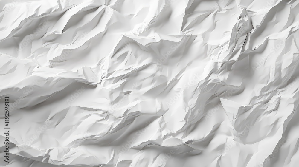 Fototapete Textured crumpled empty white paper background showcasing abstract patterns and depth for creative design projects and presentations