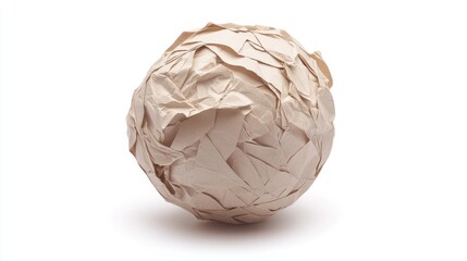 Crumpled paper ball on white background symbolizing waste creative ideas and the recycling process in design and artistry contexts