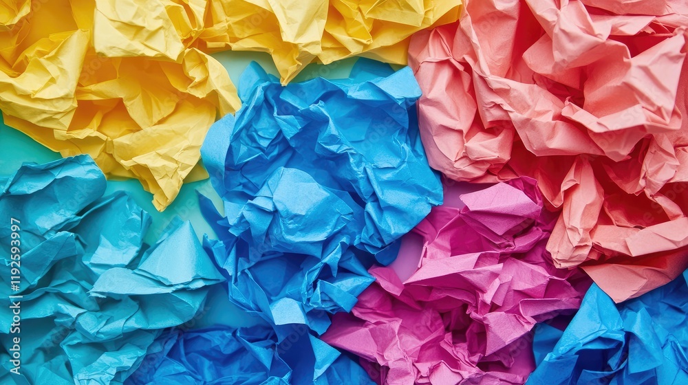 Poster colorful crumpled paper texture representing eco-friendly recycled materials and versatility in crea