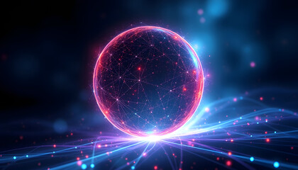 Abstract energy round sphere glowing with particle waves hi-tech digital magic abstract background, dramatic atmosphere, with white tones